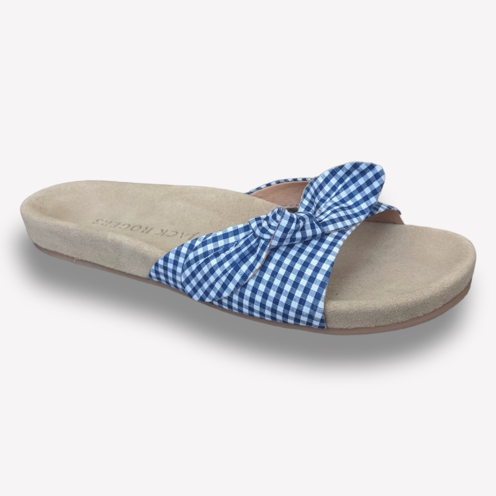 Jack Rogers Knotted Slides White Blue Gingham, 8